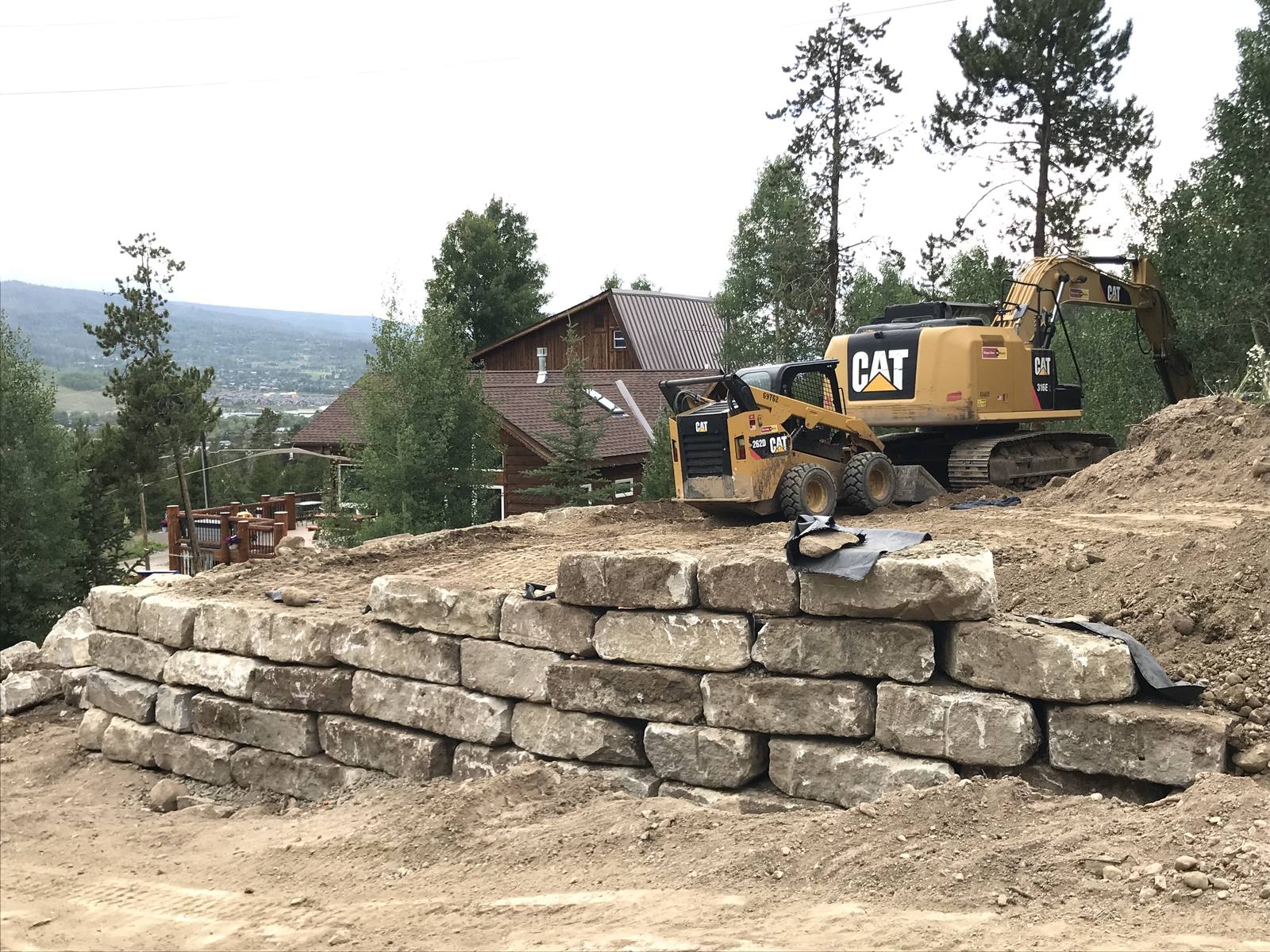 Top view of the new retaining wall at the Ptarmigan garage addition