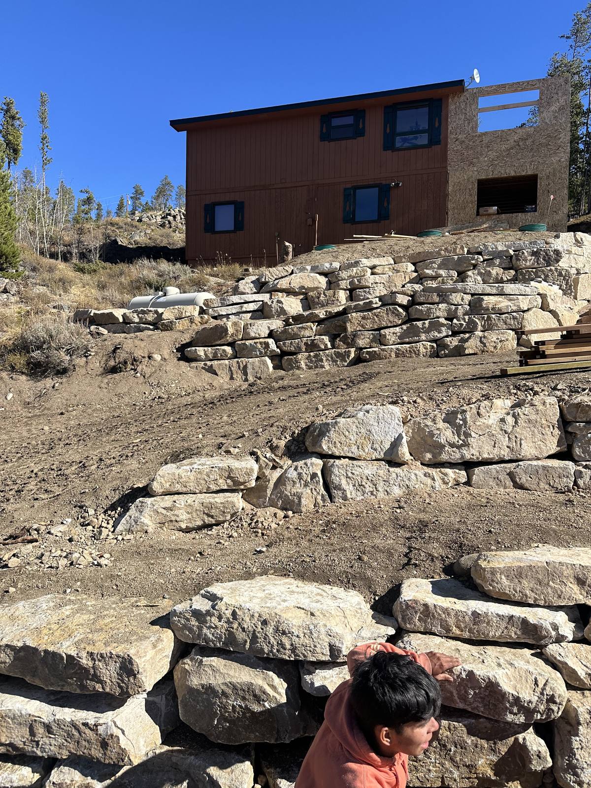 Retaining wall and house exterior, Ptarmigan addition
