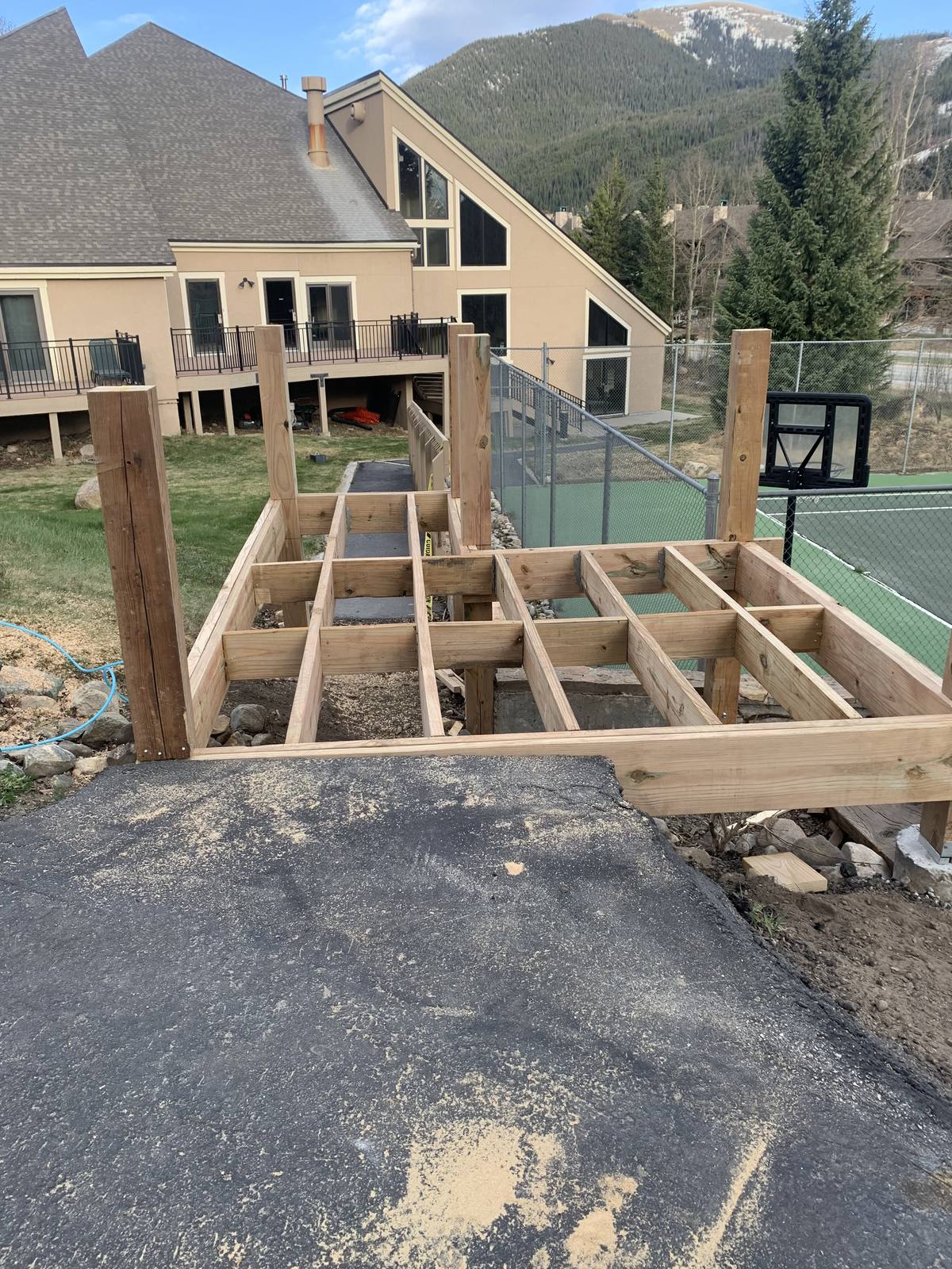 Deck framing under construction